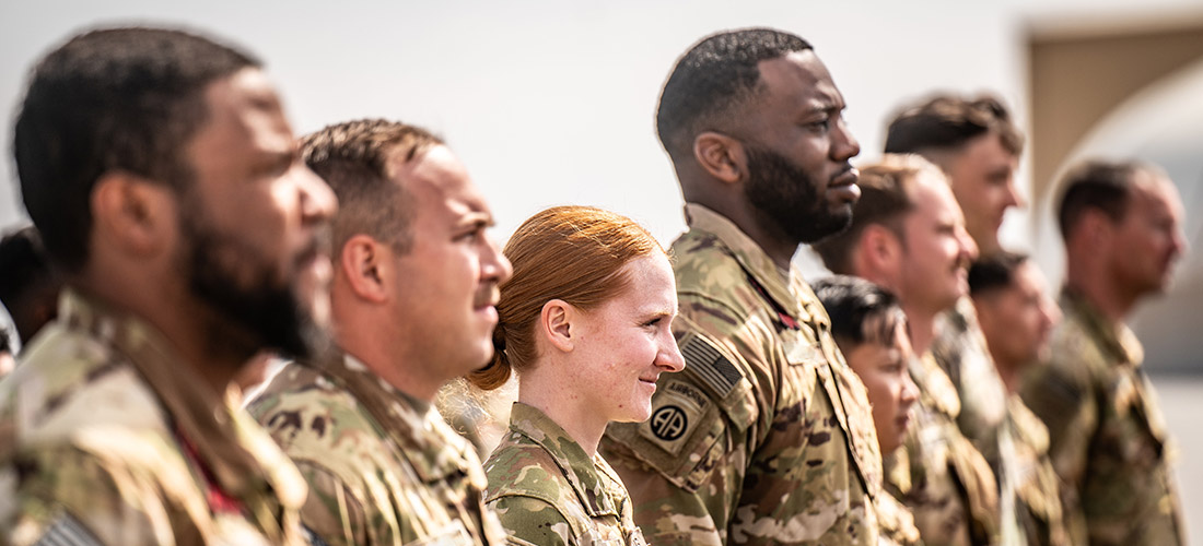 Service members standing in line